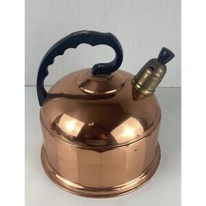 Old Dutch Solid Copper Tea Kettle Copper With Black Handle USA VTG